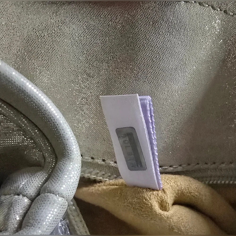 Jimmy Choo Cream Shimmer Star-Studded Nylon W/ Suade Shoulder Bag (EUC)COA CARD✨ - Picture 14 of 14